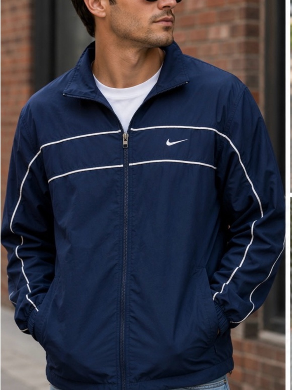 Nike Men's Navy Track Jacket with White Piping